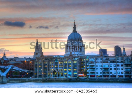 St. Paul's Cathedral from Millennium Footbridge in London, UK
