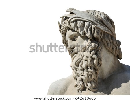 Marble head of River Ganges god statue from baroque Fountain of Four River in the historic center of Rome (isolated on white background with copy space)