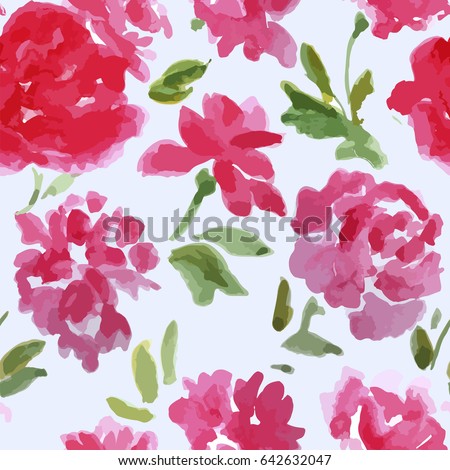pink seamless watercolor flowers pattern rose peony