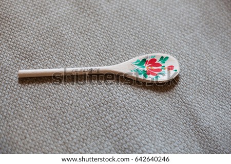 Wooden spoon handmade with bright pattern