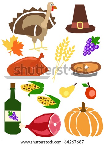 a set of thanksgiving day symbols drawn in simple manner