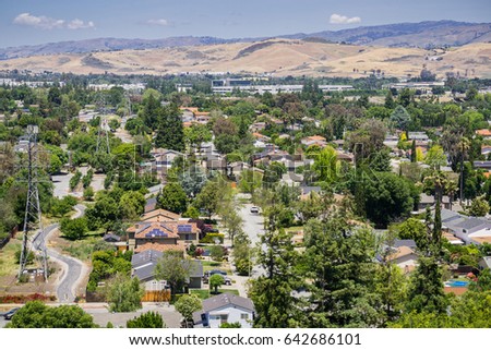 Residential neighborhood in south San Jose, view from Santa Teresa County Park, San Francisco bay area, California