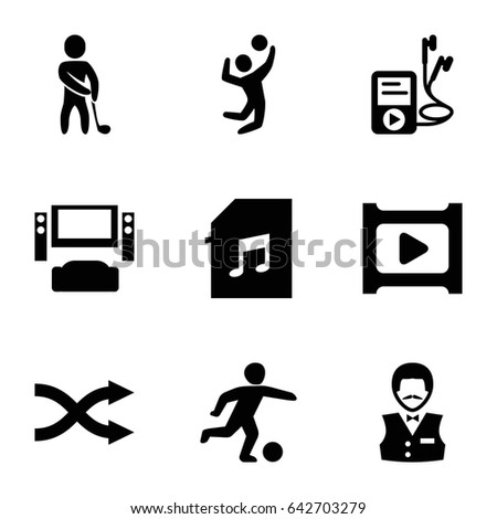 Player icons set. set of 9 player filled icons such as casino boy, memory card with music, shuffle, play