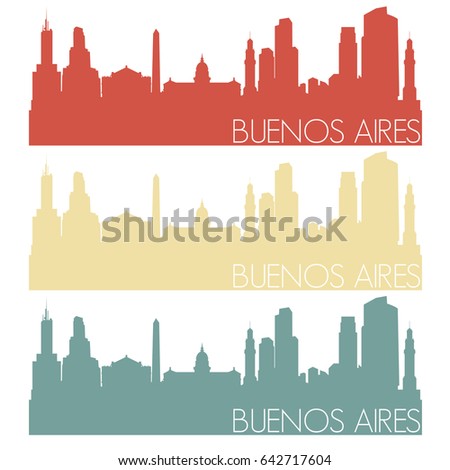 Buenos Aires Argentina Skyline Silhouette City Stamp Vector Color Vintage Set Logo Clip Art Illustration.