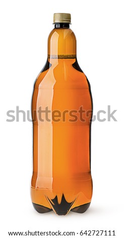Big plastic bottle with beer isolated on white background