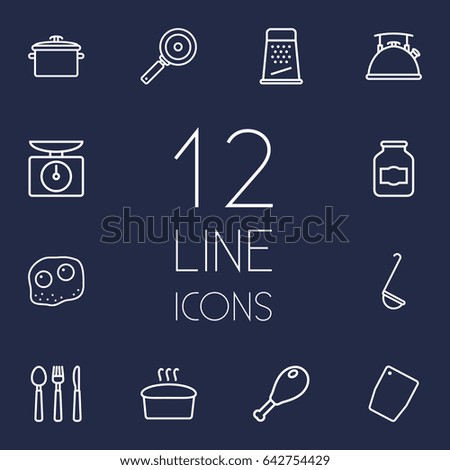 Set Of 12 Culinary Outline Icons Set.Collection Of Ladle, Scales, Skillet And Other Elements.
