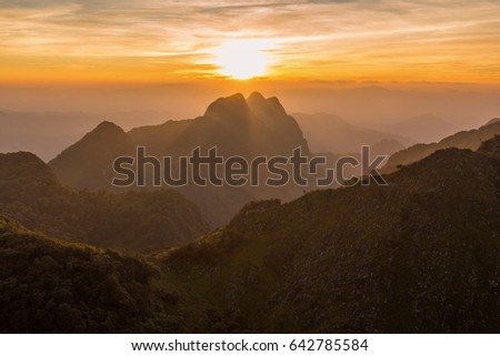 Beautiful high mountain landscape at sunset,  Thailand.