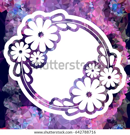 Color mosaic round frame with decorative flowers. Original decorative background for text or photos. Vector clip art.
