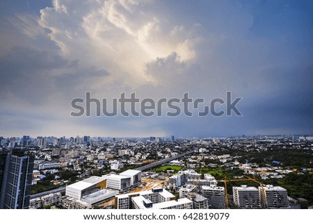 bird eye view a city of bangkok and blue of sky with clouds in the morning,Background