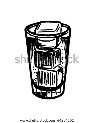 Glass With Ice Cubes - Retro Clipart Illustration