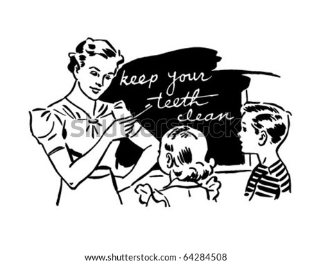 Teacher And Kids In Classroom - Retro Clipart Illustration