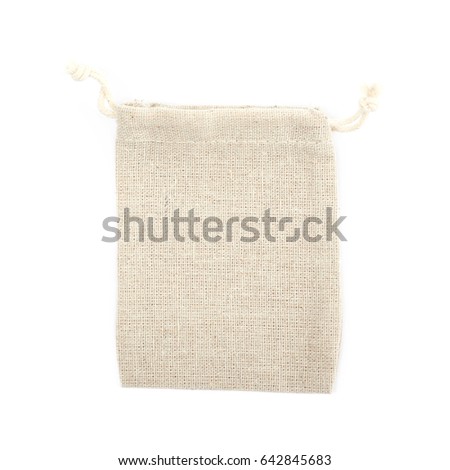Cloth gift bag with a lace stringing isolated over the white background