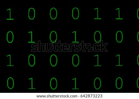 green text binary code on black computer screen for background 
