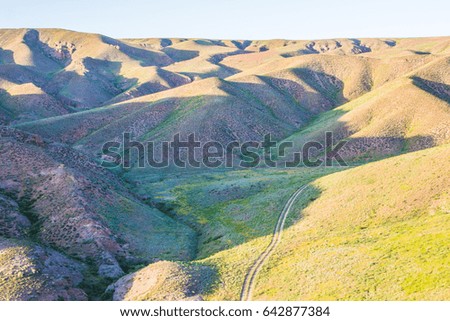 The road in steppe in Kazakhstan. Top view.