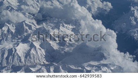 The aerial view of the mountain range of Himalaya in Tibet