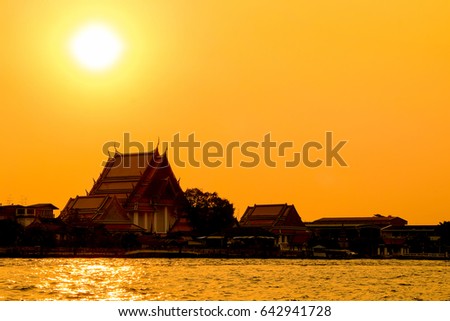 silhouette sunset of Kalayanamitr temple in bangkok thailand.