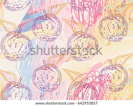 Rough textured apples.Abstract seamless pattern. Universal bright background for greeting cards, invitations. Had drawn ink and marker watercolor texture.