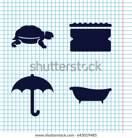 Set of 4 water filled icons such as turtle, sponge, bath
