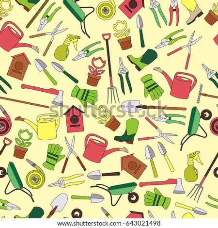 Gardening seamless pattern design with cute flat icons vector