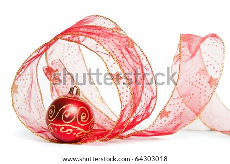 Christmas Ribbon and Bauble over a white background