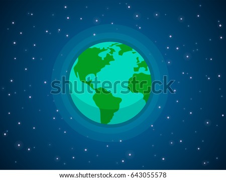 Globe in space. Stars around the planet of the earth against the backdrop of deep space. Vector illustration.