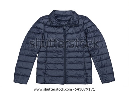 Puffy outdoor adventure jacket isolated on white background Royalty-Free Stock Photo #643079191
