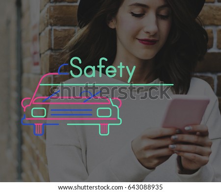 Woman Using Smart Phone Connection with Car Icon