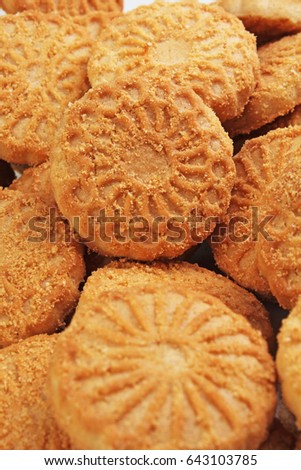 Cookies. Cookie crumpet tea biscuit pattern. Crumpets as background. Biscuits crumpet pattern texture. 