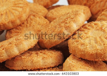 Cookies. Cookie crumpet tea biscuit pattern. Crumpets as background. Biscuits crumpet pattern texture. 