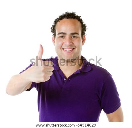 Happy man with thumbs up - isolated over a white background