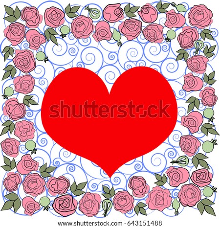 vector illustration for background or greeting card - heart and rose ornament from spirals