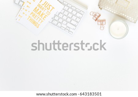 Styled Desktop Mockup flat lay stock photography, white background, copy space, great for lifestyle bloggers and small businesses