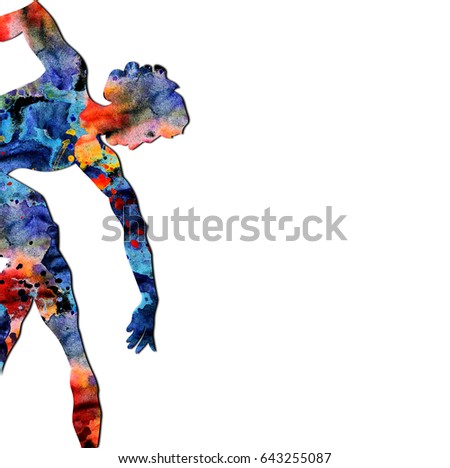 Young and modern watercolor ballet dancer in doodle. Poster for dance studio. watercolor splashes.dancing man on the stage