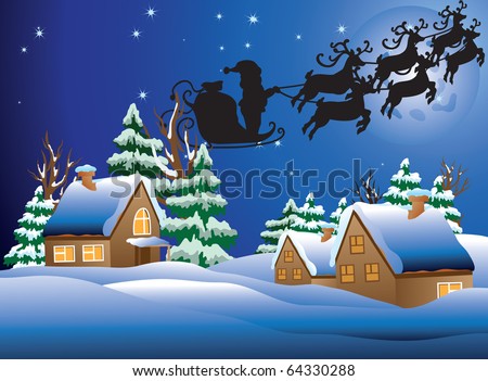 Vector illustration of a snow-covered village.