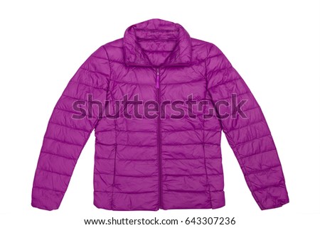Puffy outdoor adventure jacket isolated on white background