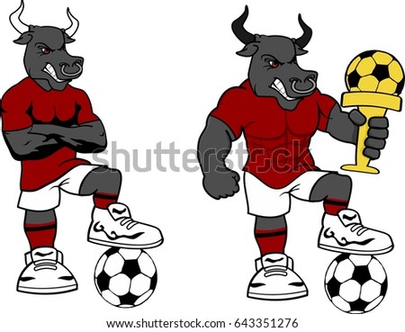 soccer futbol strong bull cartoon set in vector format very easy to edit 