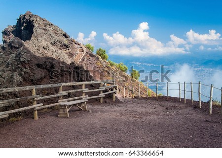 Touristic path at the top of volcano Mount Vesuvius, Italy