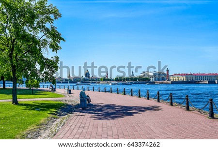 Panorama from Neva river embankment in Saint-Petersburg, Russia