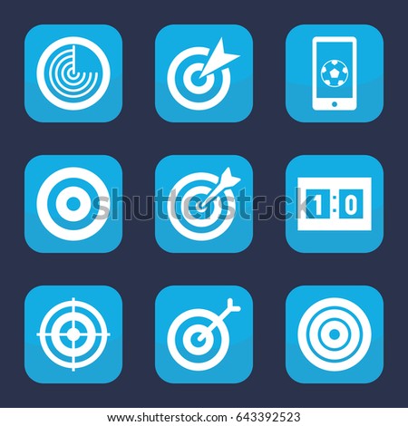Goal icon. set of 9 filled goal icons such as radar, football on phone, sport score