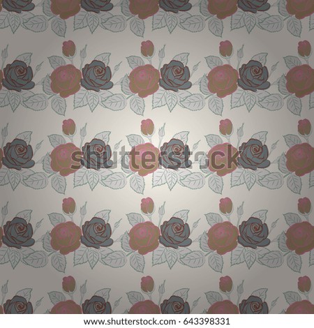 Imitation embroidery. Vintage seamless pattern a lot of flowers in pink and gray colors. Vector illustration. Hand drawn, separated editable elements.