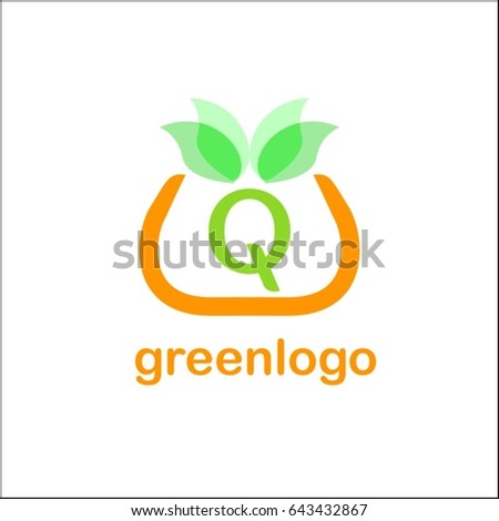 Q letter green identity. Tree leaf vector logo design, eco-friendly concept.