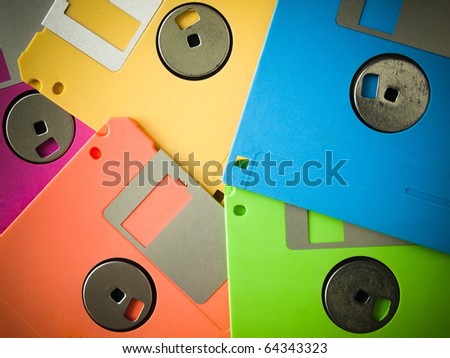 five color of old floppy disks