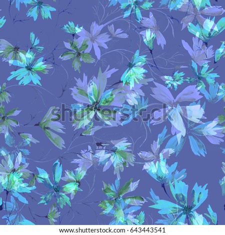 Seamless pattern. Watercolor illustration of a spring wild bluets - PE