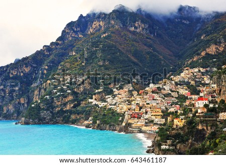This is pictures of Amalfi, Italy
In that cliffs, a colorful village near the sea.
That city's name is Positano