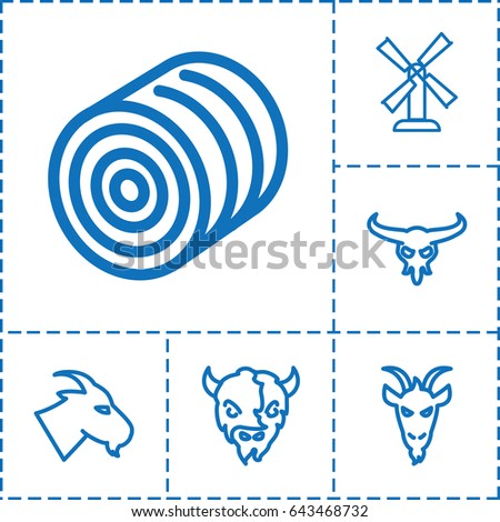 Rural icon. set of 6 rural outline icons such as bull skull, goat, hay