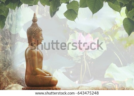 Visakha Puja Day , Buddha statue , lotus flower with double exposure