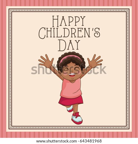 happy children day card. cute african girl pink dress image