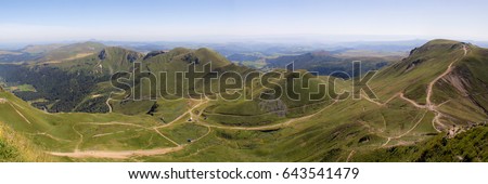 Panoramic view of the Puy de Sancy, highest peak of the Auvergne volcanoes Royalty-Free Stock Photo #643541479