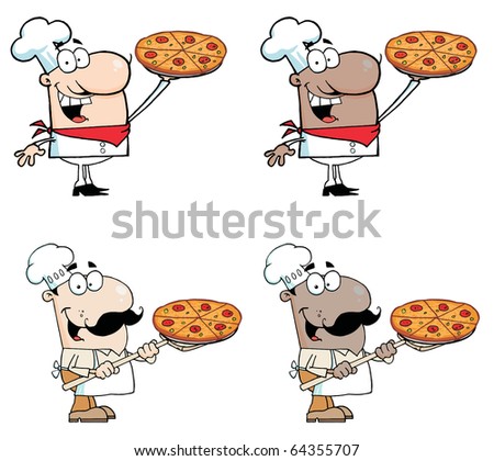 Happy Caucasian Chef Presenting His Pizza Pie Collection