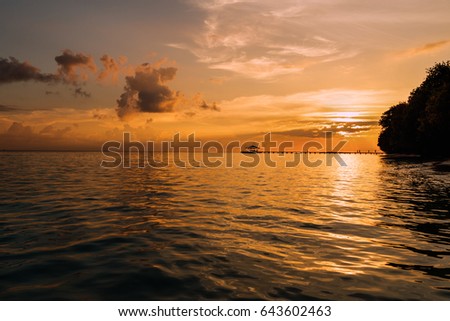 Golden sunset  on exotic beach
